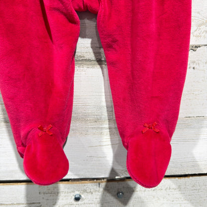 Next Footed Sleepsuit Baby Girls 6-9M Red Smocked Heart Velour Holiday NWT4
