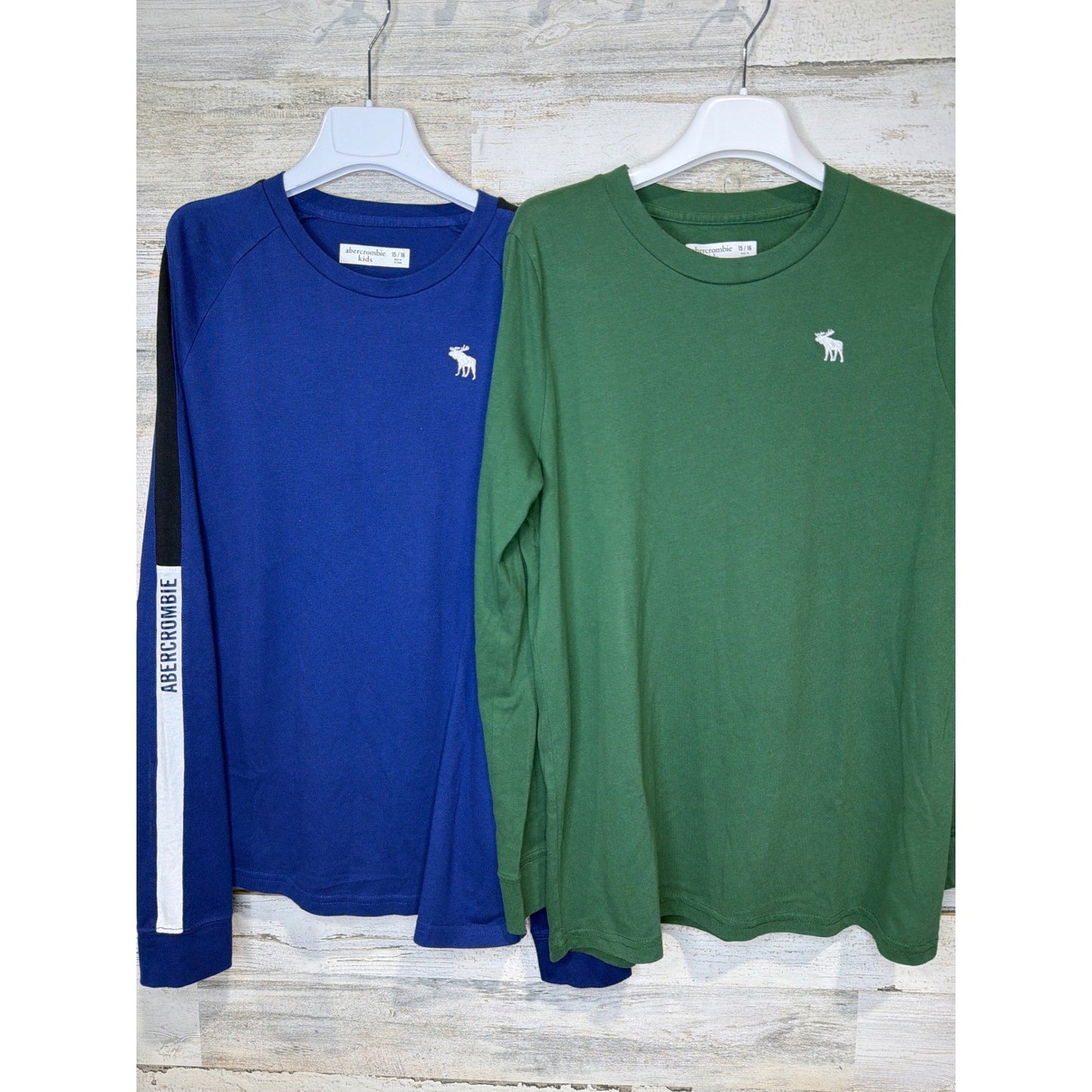 Abercrombie Long Sleeve Shirt Bundle Boys 15/16 Blue Green Moose Logo0