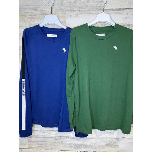 Abercrombie Long Sleeve Shirt Bundle Boys 15/16 Blue Green Moose Logo0