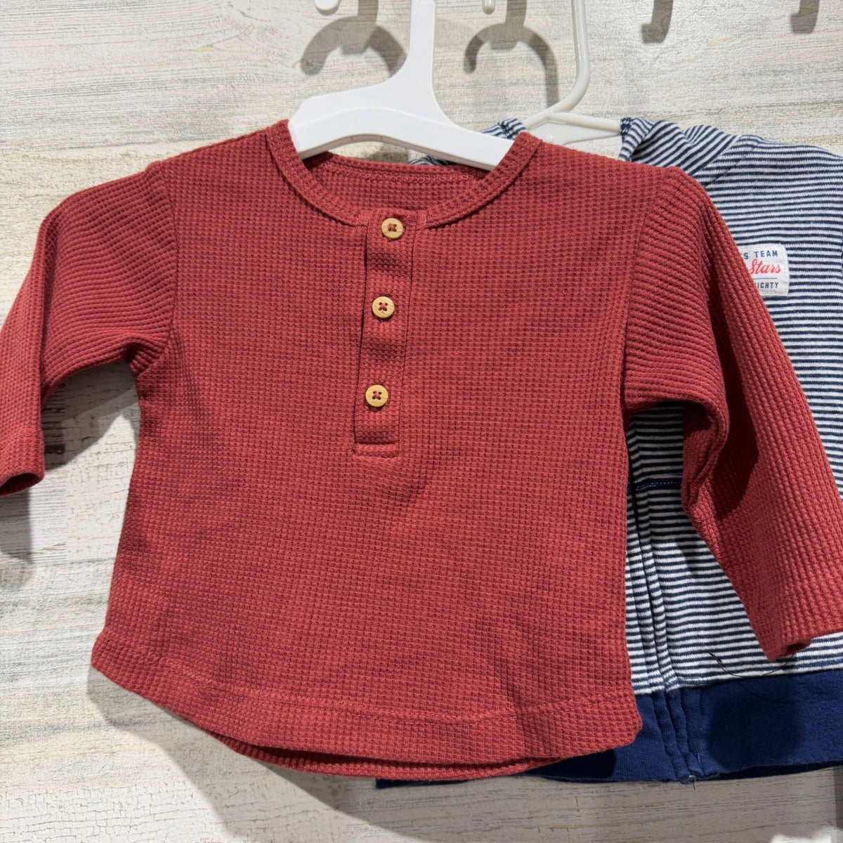 Focus Kids & Carters 3pc Outfit Set Boys 9-12M Red Blue Cotton Denim Casual EUC1