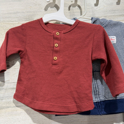 Focus Kids & Carters 3pc Outfit Set Boys 9-12M Red Blue Cotton Denim Casual EUC1