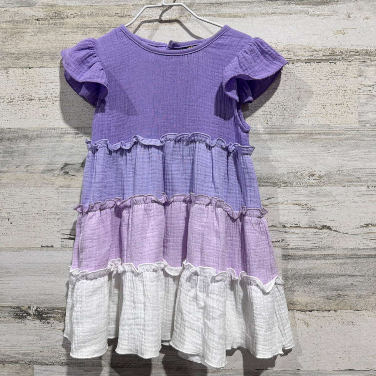 Emma Jean Tiered Ruffle Dress Girls 2T Purple White Cotton Gauze Boho EUC0