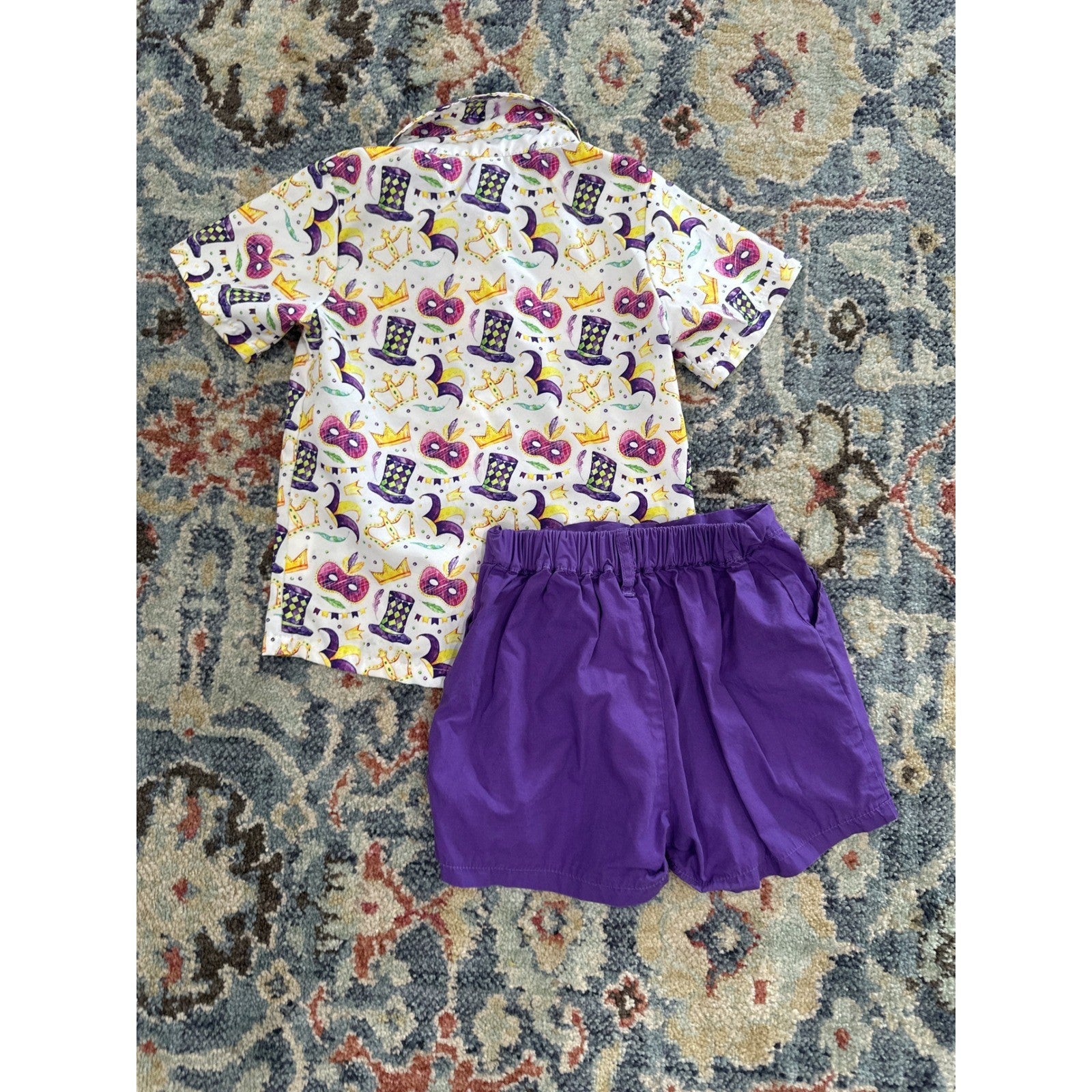 Mardi Gras Outfit Set Boys 2T/3T Purple Mask Crown Print4