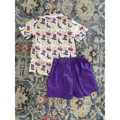Mardi Gras Outfit Set Boys 2T/3T Purple Mask Crown Print4