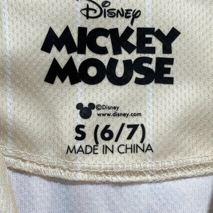 Disney Baseball Jersey Boys 6/7 Cream Pinstripe Mickey Mouse Sporty EUC2