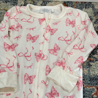 Tres Beau et Belle Footie Girls 3-6M Pink Bows Coquette Ribbed Modal EUC1