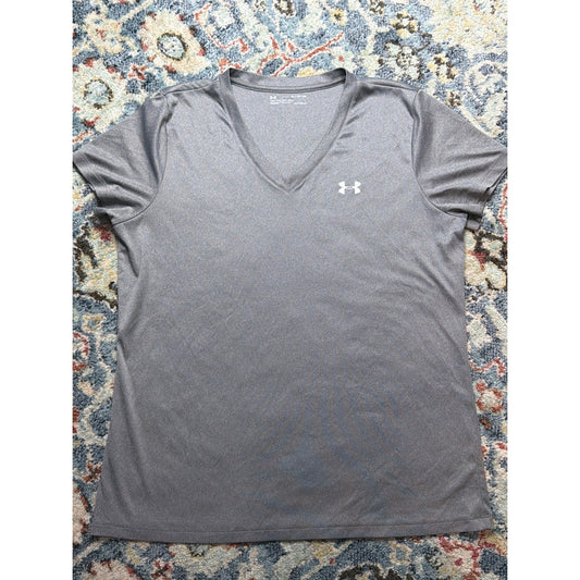 Under Armour T-Shirt Women XL Gray V-Neck HeatGear Athletic EUC0