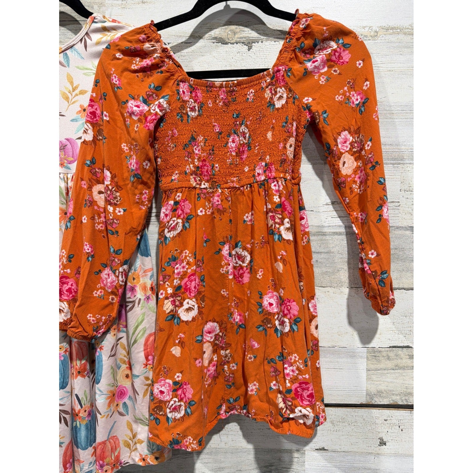 Art Class Mila & Rose Dresses Girls 7/8 Orange Pink Floral Pumpkin Fall EUC4