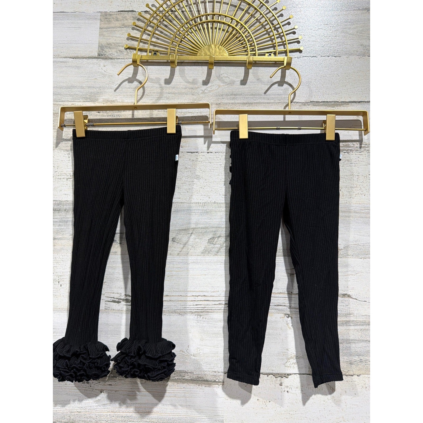 Posh Peanut Ribbed Leggings Girls 2T Black Ruffle Bamboo Basics EUC0