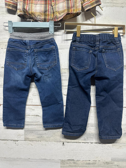 Old Navy Cat & Jack Outfit Lot Boys 2T Multicolor Plaid Dino Denim2