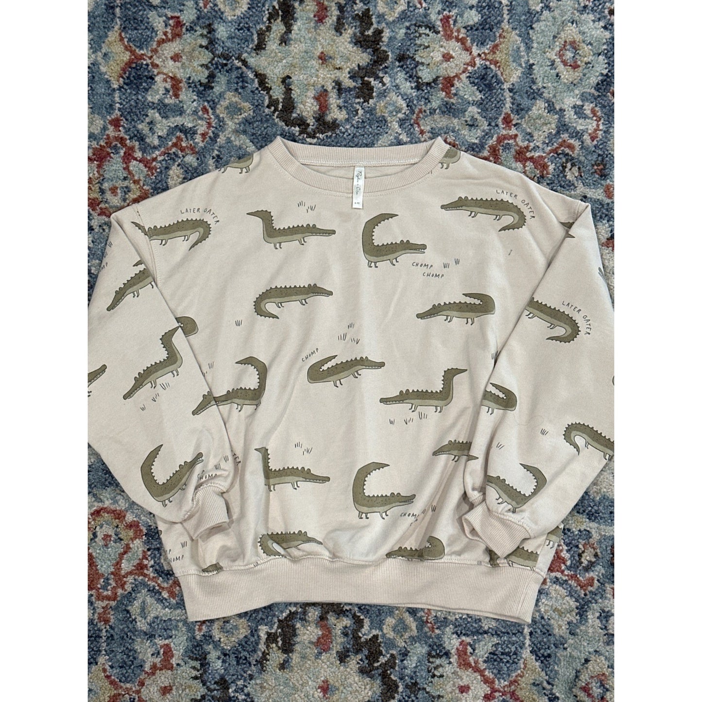 Rylee and Cru Alligator Sweatshirt Kids 6/7 Sand Later Gater Pullover EUC0