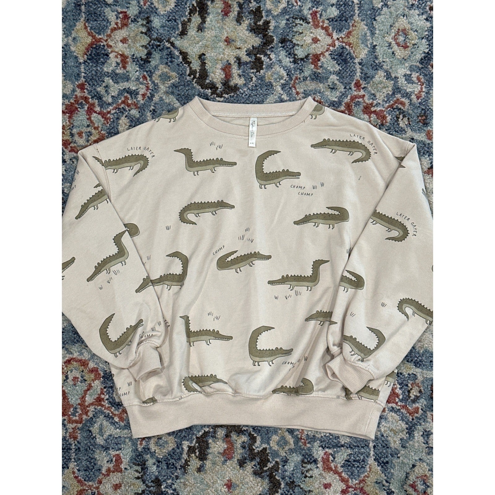Rylee and Cru Alligator Sweatshirt Kids 6/7 Sand Later Gater Pullover EUC0