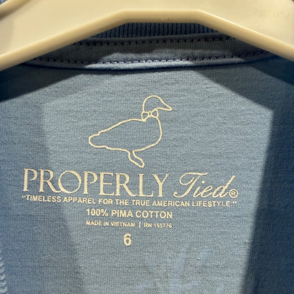 Properly Tied Pocket Tee Boys 6 Blue Reindeer Christmas Holiday Preppy *Flawed2