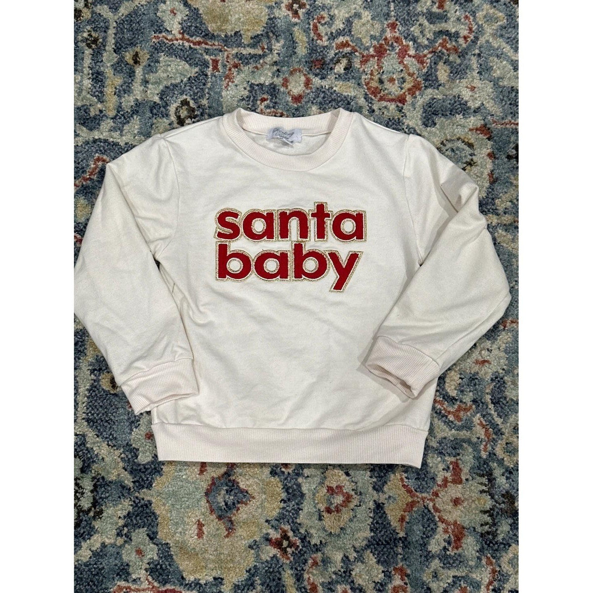 Sterling Baby Sweatshirt Girls 4T Cream Santa Baby Chenille Patch EUC0