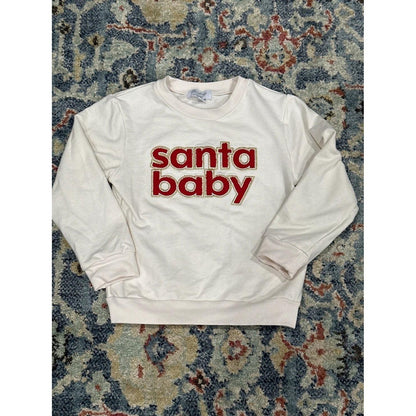 Sterling Baby Sweatshirt Girls 4T Cream Santa Baby Chenille Patch EUC0