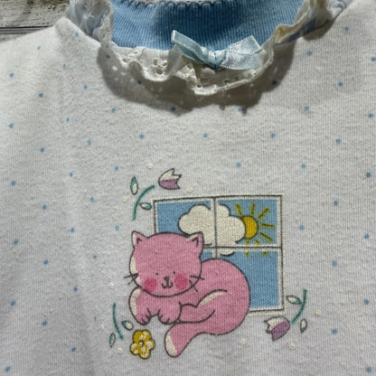 Vintage Kitten Graphic 3pc Outfit Set Girls 6-9 Months Blue Pink Cotton Flawed*2