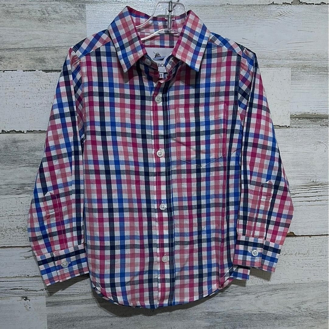 Southbound Button Down Shirt Boys 3T Pink Blue Plaid Long Sleeve NWT0