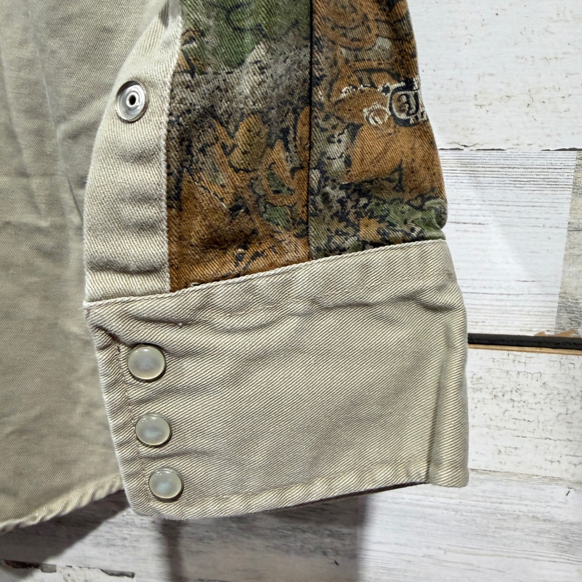 Rasco FR Work Shirt Men's Small Tan Camo Western Pearl Snap7