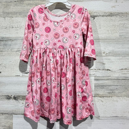 Mila & Rose Dress Girls 4T Pink Smiley Face Heart Pockets Twirl Girly EUC2