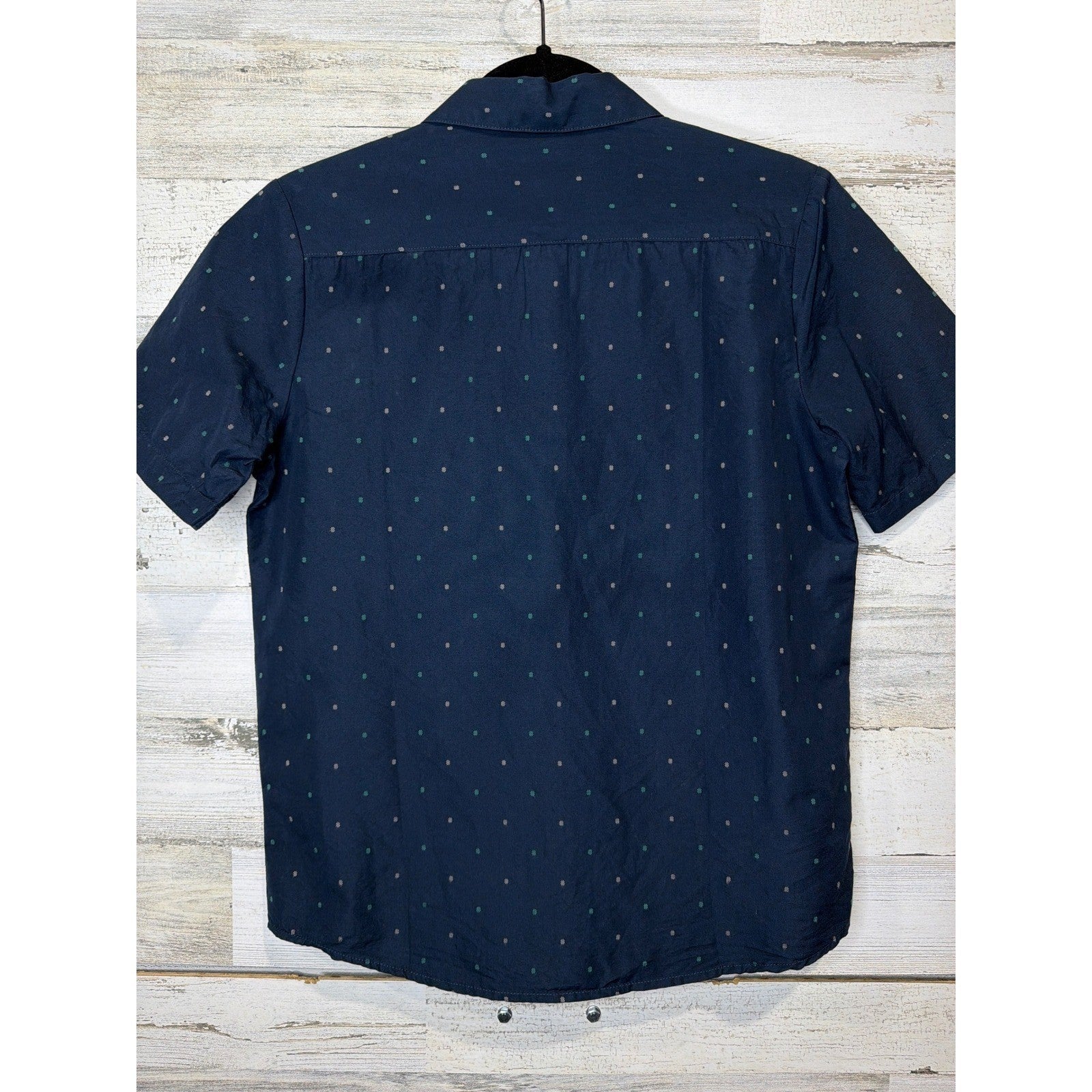 Volcom Button Up Shirt Boys Large 12 Blue Dot Skater Surf EUC2