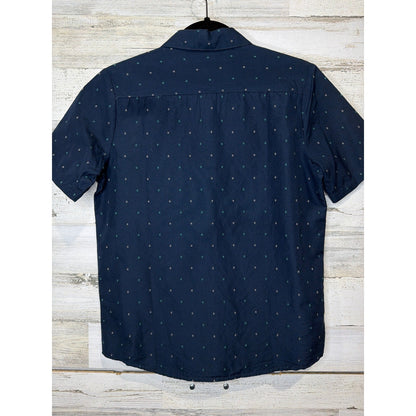 Volcom Button Up Shirt Boys Large 12 Blue Dot Skater Surf EUC2