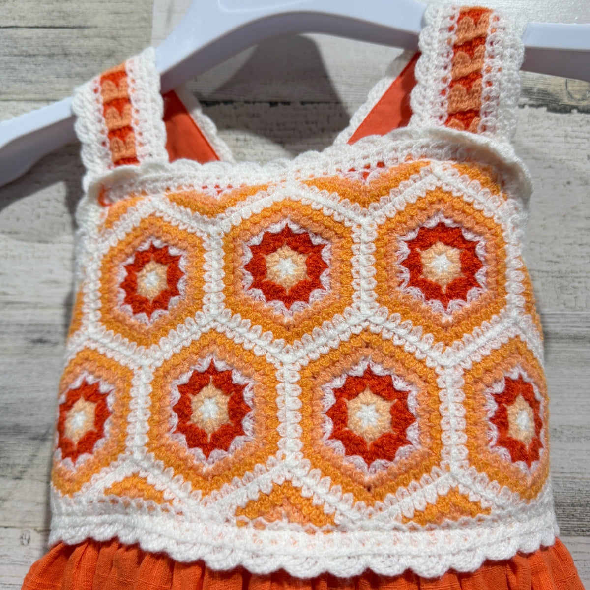 Haute Hippie Dress Girls 3T Orange Crochet Hexagon Boho Festival EUC1