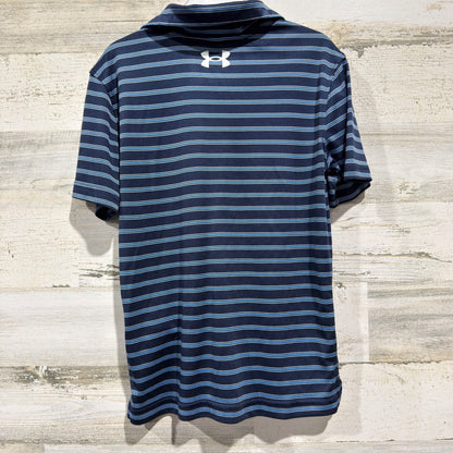 Under Armour Polo Shirt Boys Size 7 Navy Blue Striped Activewear Sporty EUC3