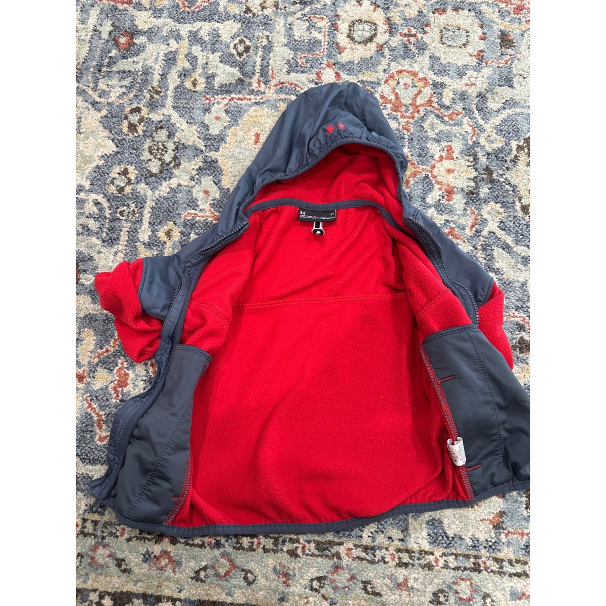 Under Armour Hooded Fleece Jacket Toddler 3T Red Grey Colorblock *Flawed3