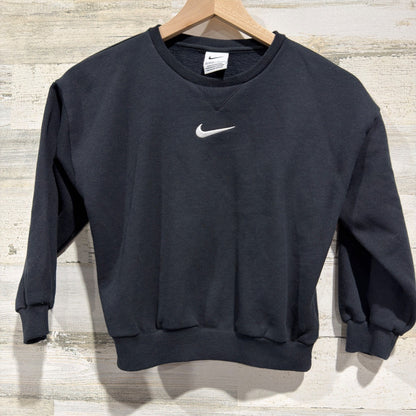 Nike Sweatshirt Kids Size 7 Black Embroidered Swoosh Crewneck Sportswear EUC0