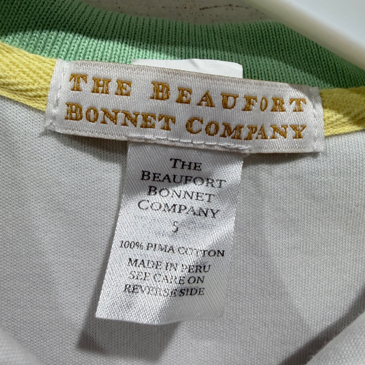 The Beaufort Bonnet Company Kentucky Derby 150 Polo Boys 5 White Pima Flawed*6