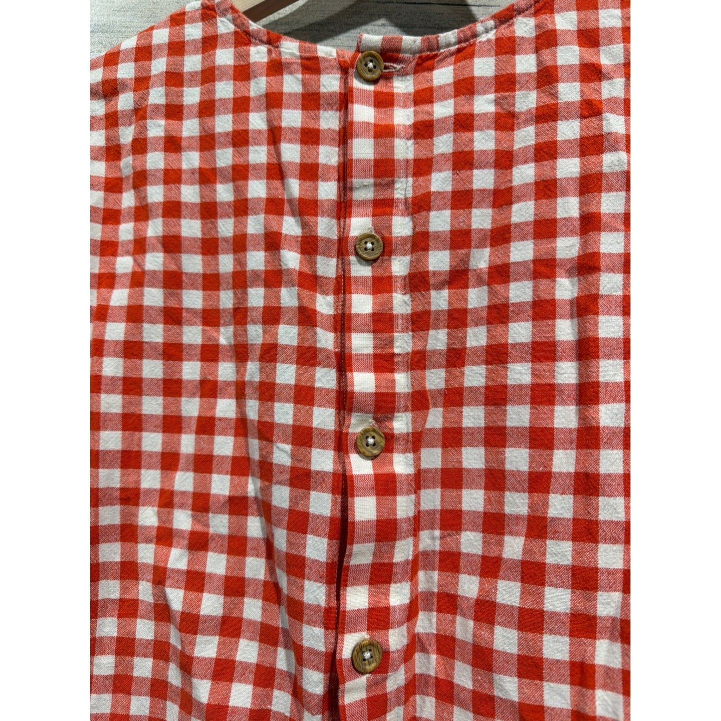 Hanna Andersson Linen Set Girls 12 Red Gingham Check Two Piece *Flawed8