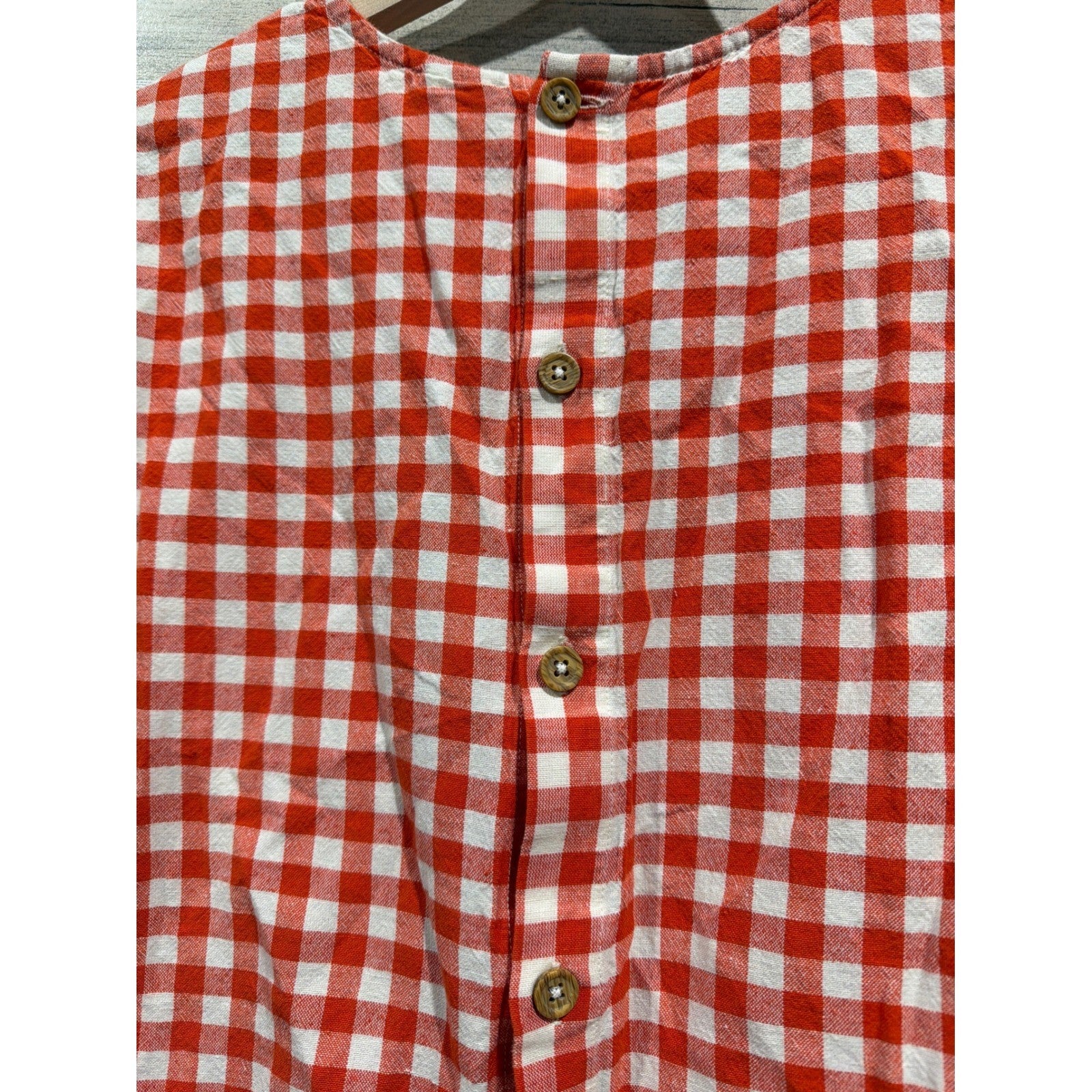 Hanna Andersson Linen Set Girls 12 Red Gingham Check Two Piece *Flawed8