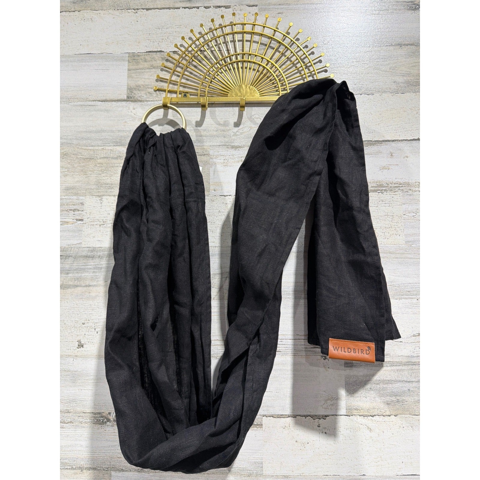 Wildbird Ring Sling Baby Carrier Kids Black Linen Gold Ring Boho EUC0
