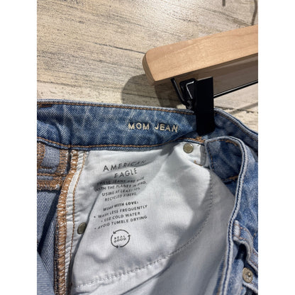 American Eagle Mom Jeans Women Size 4 Long Blue Distressed High Rise Denim6