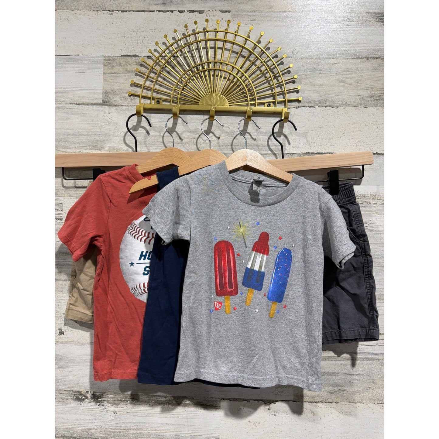 Boys 4T Bundle Graphic Tees Red White Blue  Baseball Shorts Summer Playwear0
