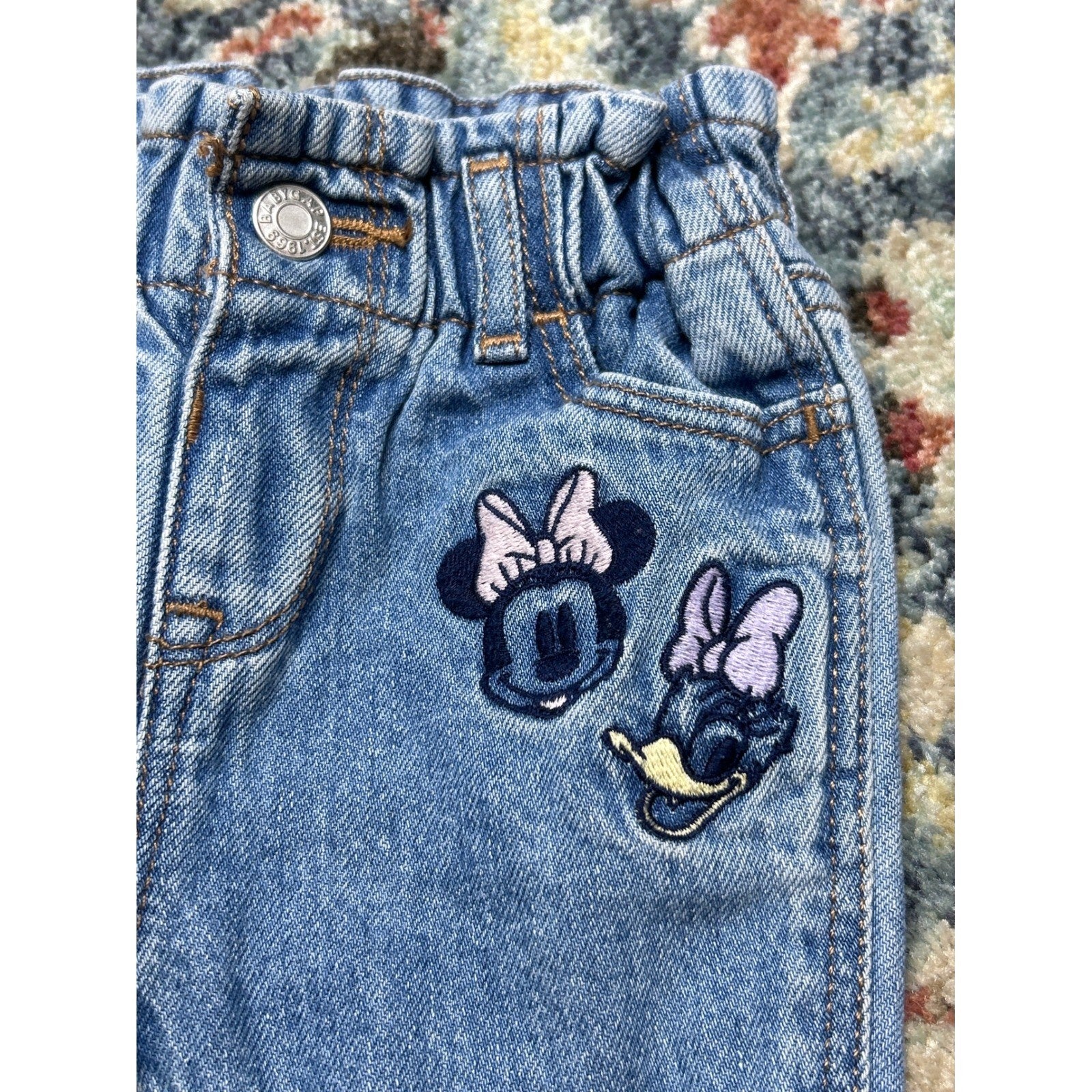 Disney Gap Jeans Girls 6-12M Blue Embroidered Minnie Daisy Paperbag Waist EUC2