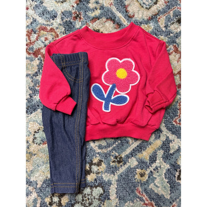 Old Navy 0-3M Sweatshirt 3M Leggings Girls Pink Denim Flower EUC0