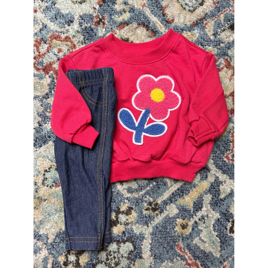 Old Navy 0-3M Sweatshirt 3M Leggings Girls Pink Denim Flower EUC0