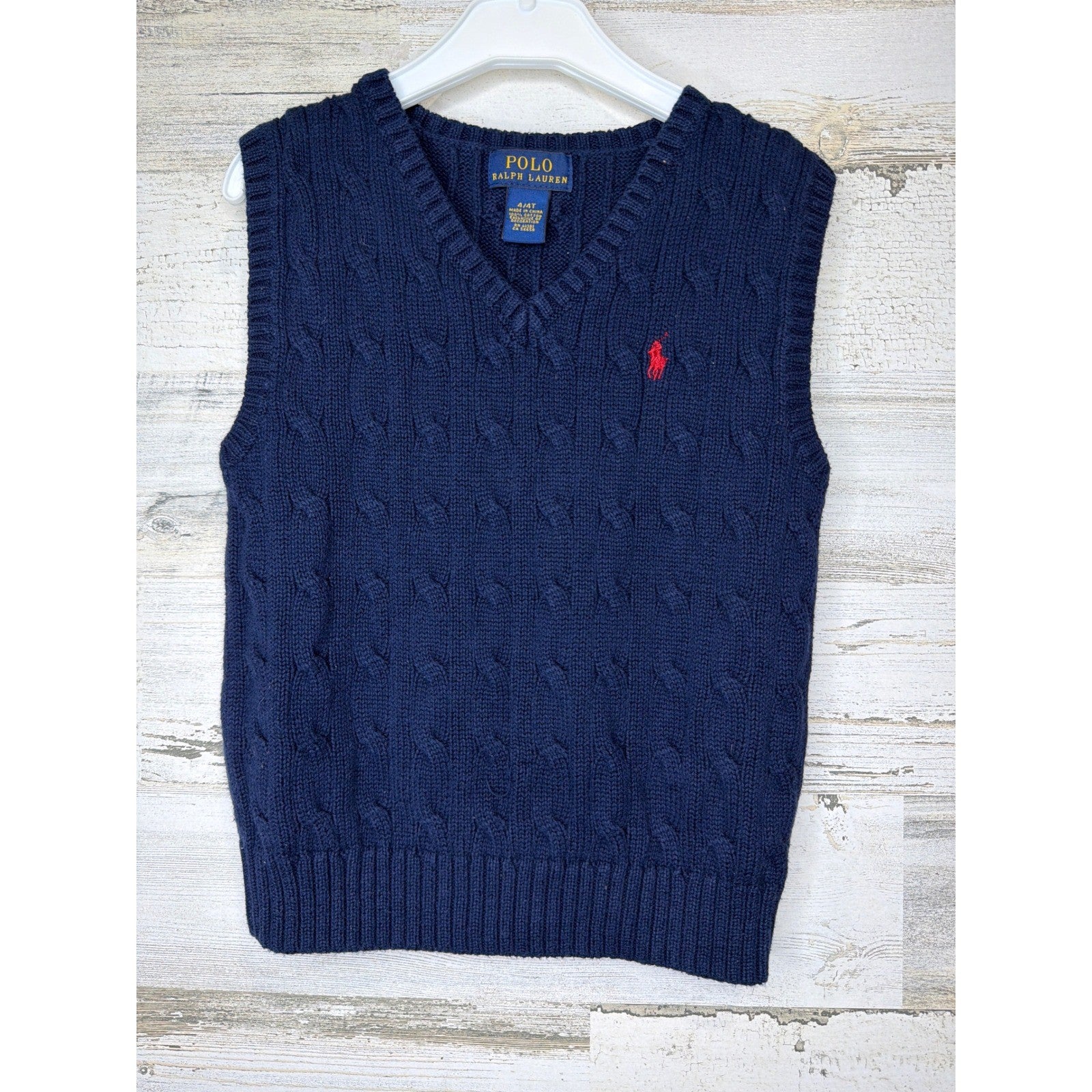 Polo Ralph Lauren Sweater Vest Boys 4T Navy Blue Cable Knit Preppy EUC0