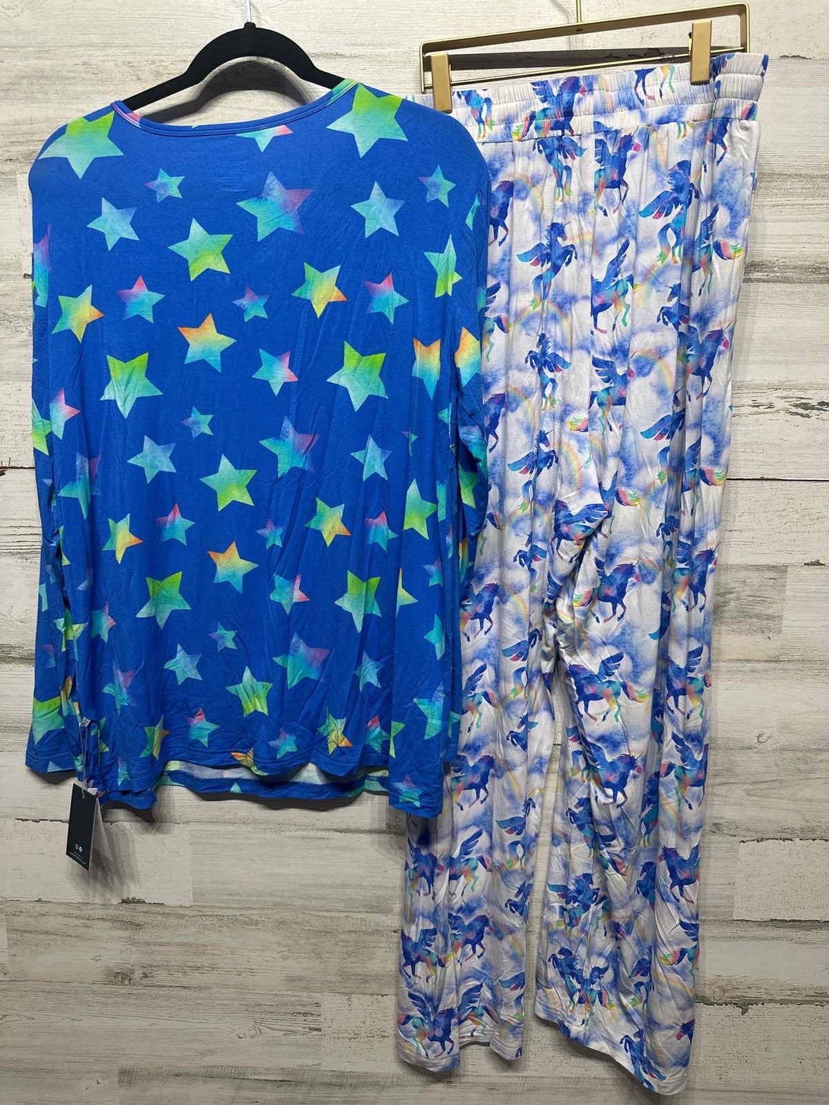 Hanlyn Collective Pajama Set Womens XL Blue Star Unicorn Rainbow Bamboo NWT3