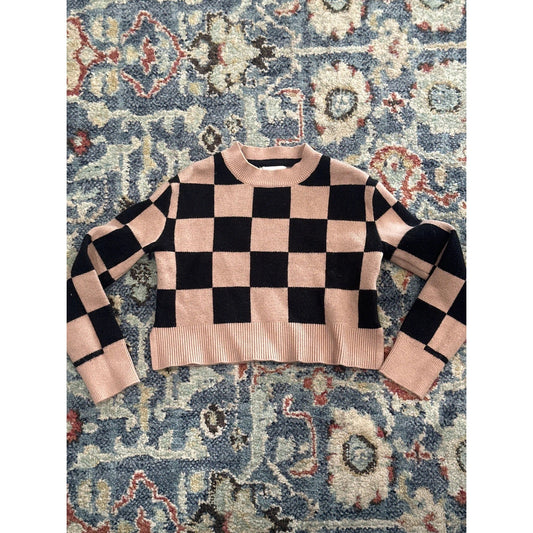 Max Studio Checkerboard Sweater Girls 3T Pink Black Knit Pullover EUC0