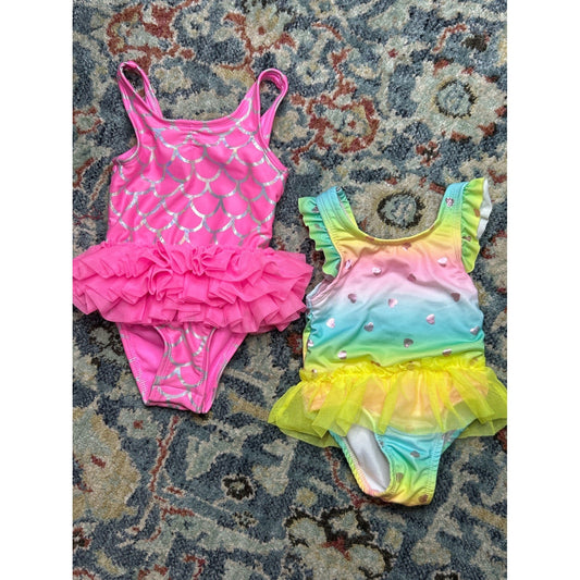 Cat & Jack Penelope Mack Swimsuit Bundle Girls 18M Pink Rainbow Mermaid EUC0