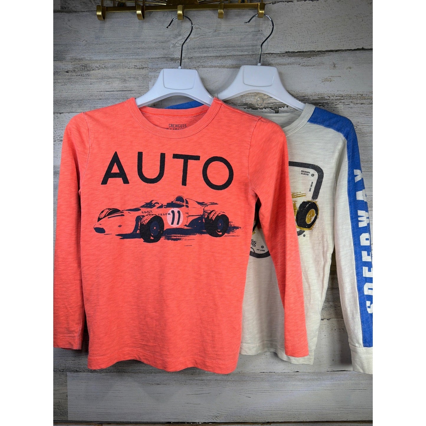 Crewcuts Graphic T-Shirt Boys 6 7 Orange White Racing Car Speedway *Flawed0