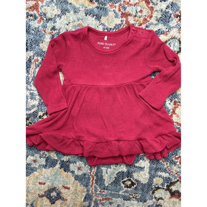 Posh Peanut Bamboo Waffle Knit Dress Girls 6-12M Pink Ruffle Hem EUC0