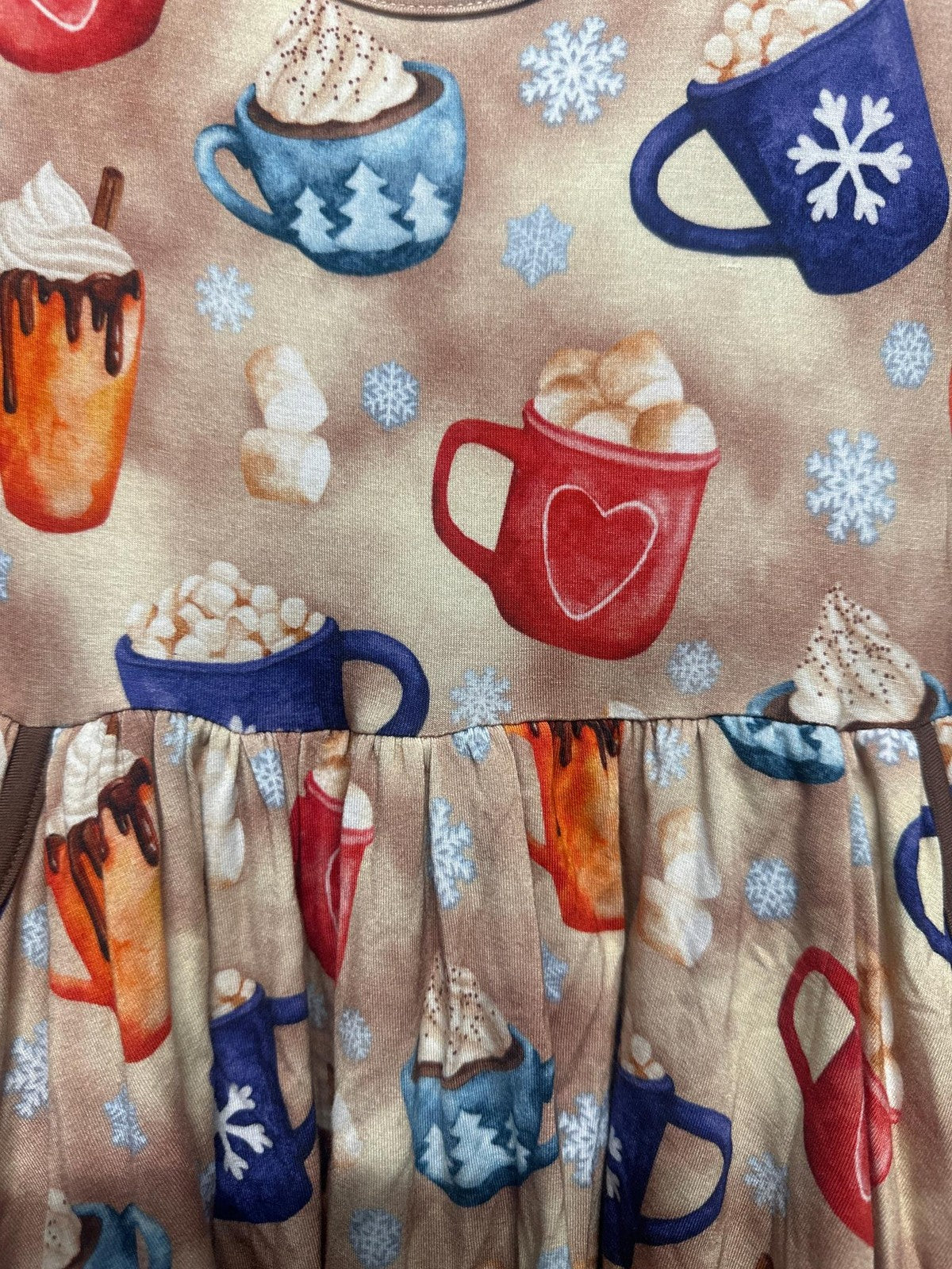 Hanlyn Collective Hot Cocoa Bamboo Dress Kids 18-24m Tan Winter Ruffle NWT1