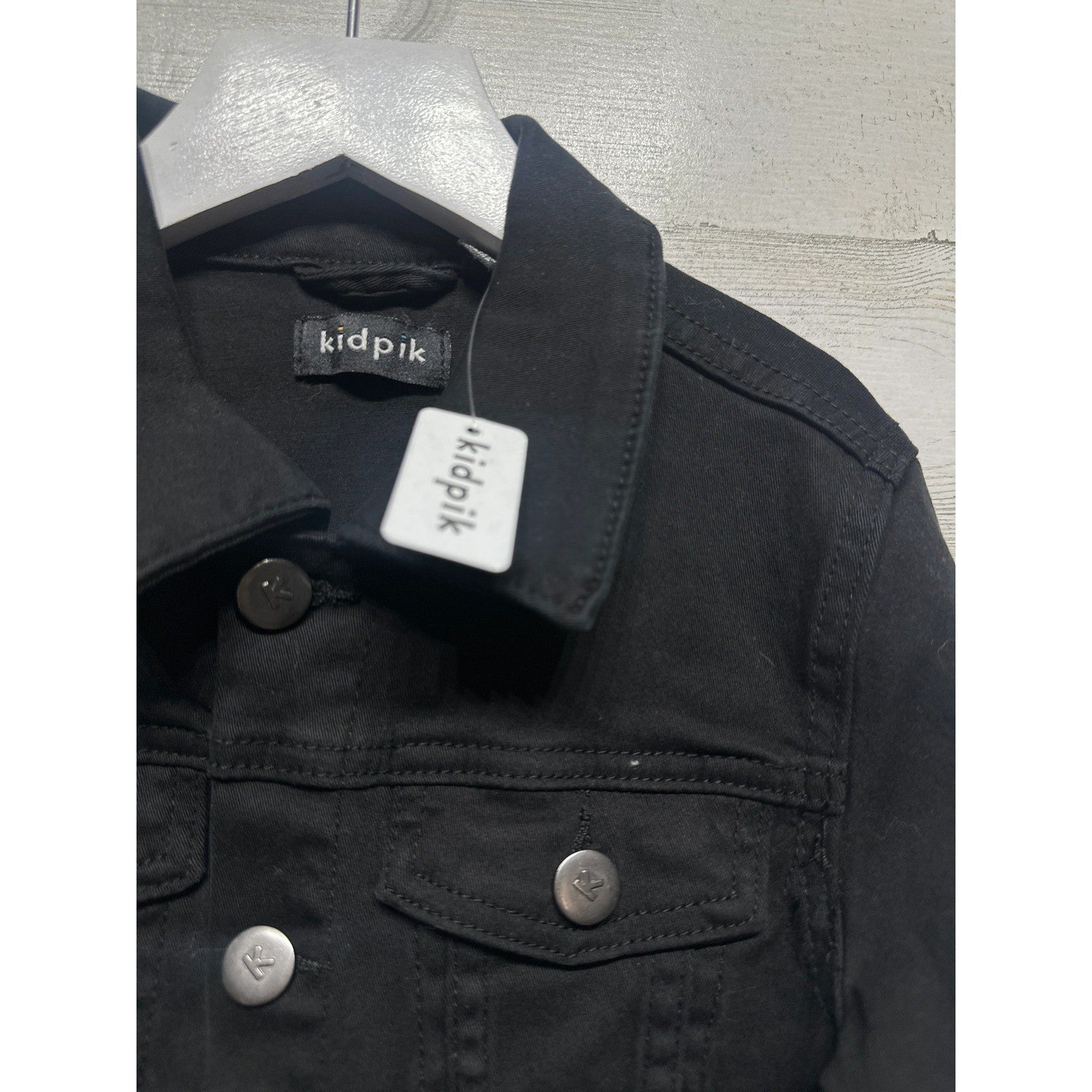 kidpik Denim Jacket Girls Large 12 Black Stretch Button Front NWT1