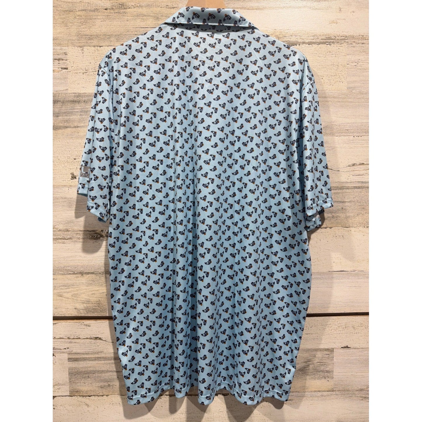 Huk Polo Shirt Men XXL Blue Fish Print Short Sleeve Performance Fishing EUC3