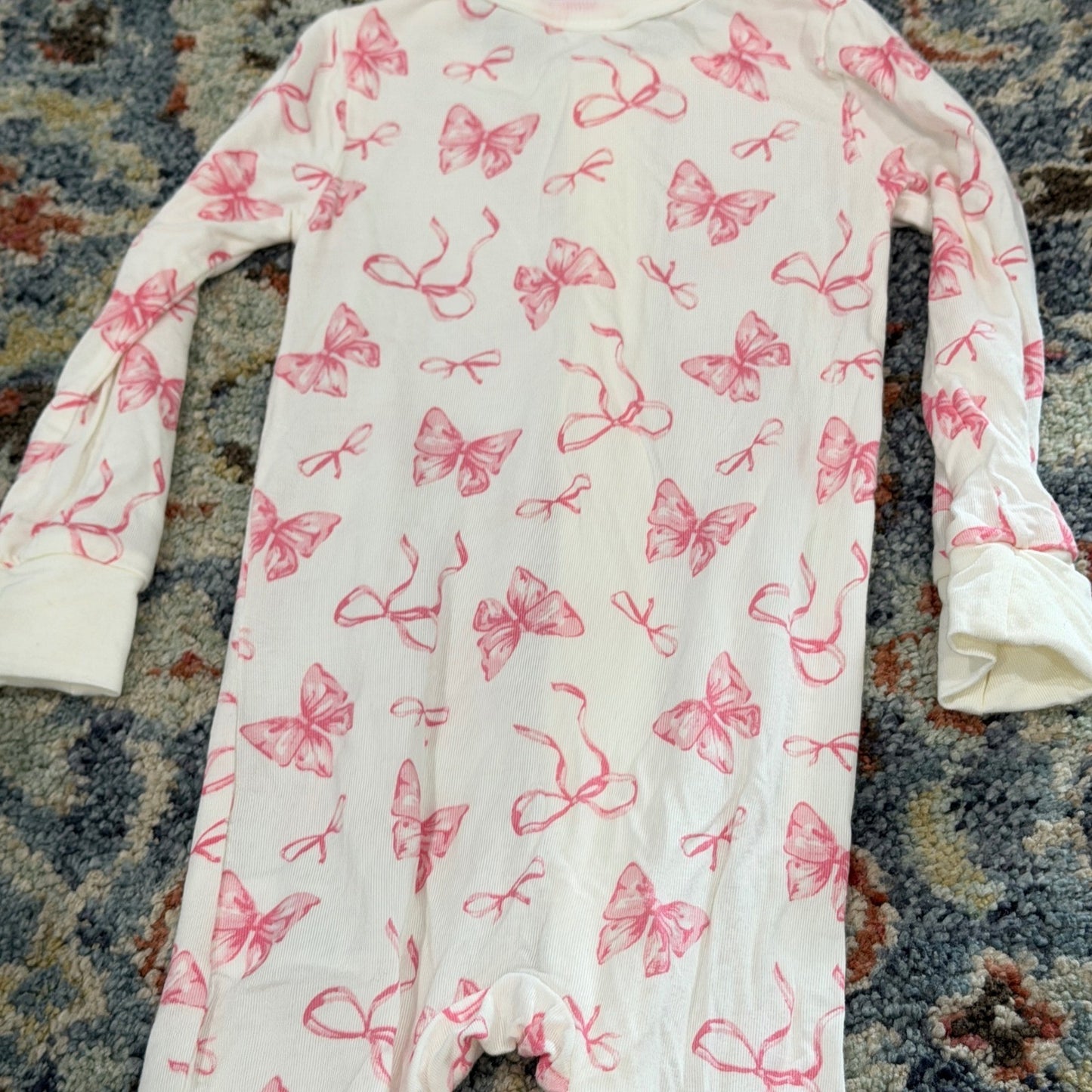 Tres Beau et Belle Footie Girls 3-6M Pink Bows Coquette Ribbed Modal EUC4