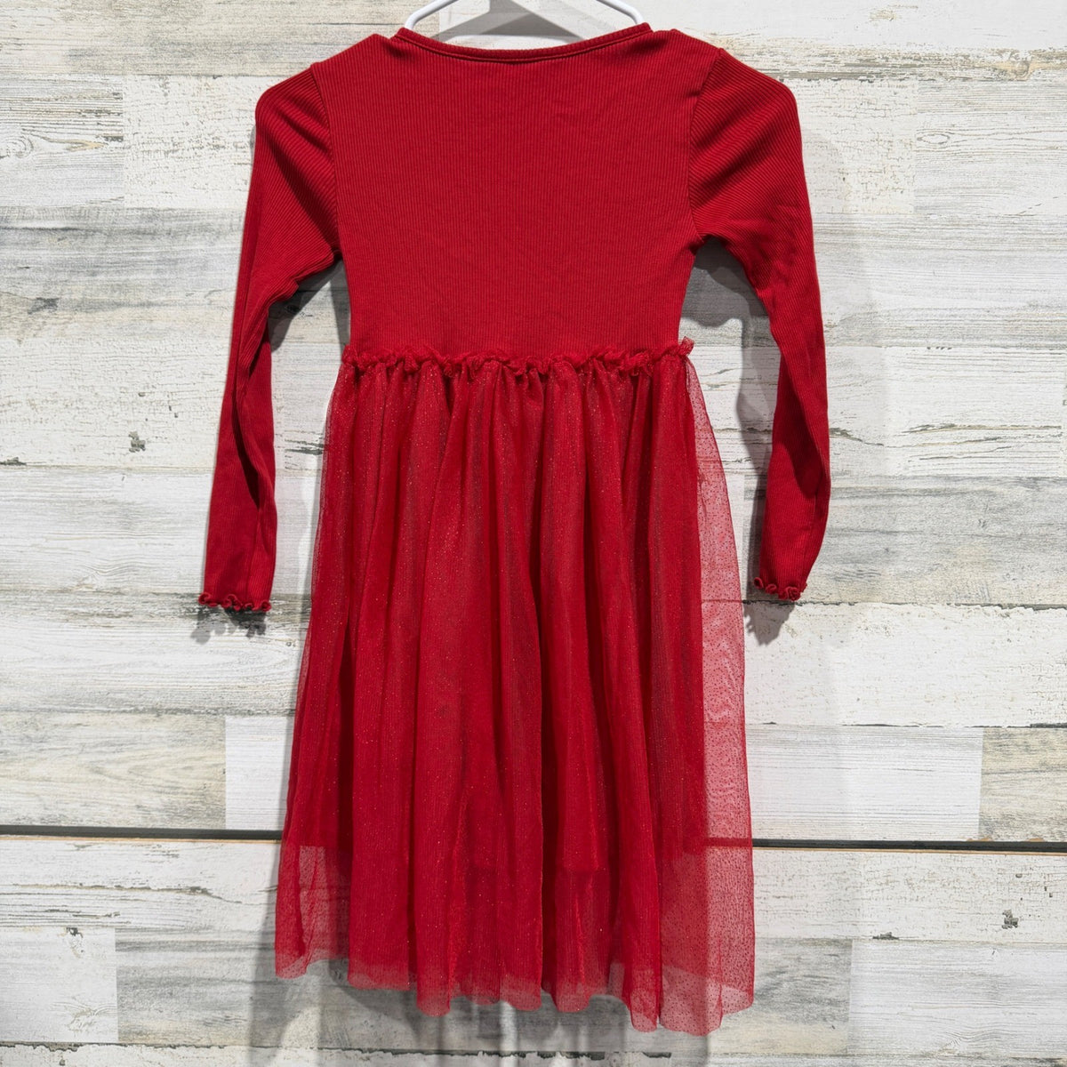 H&M Tulle Skirt Ribbed Dress Girls 6X/7 Red Cotton Blend Holiday Flawed*3