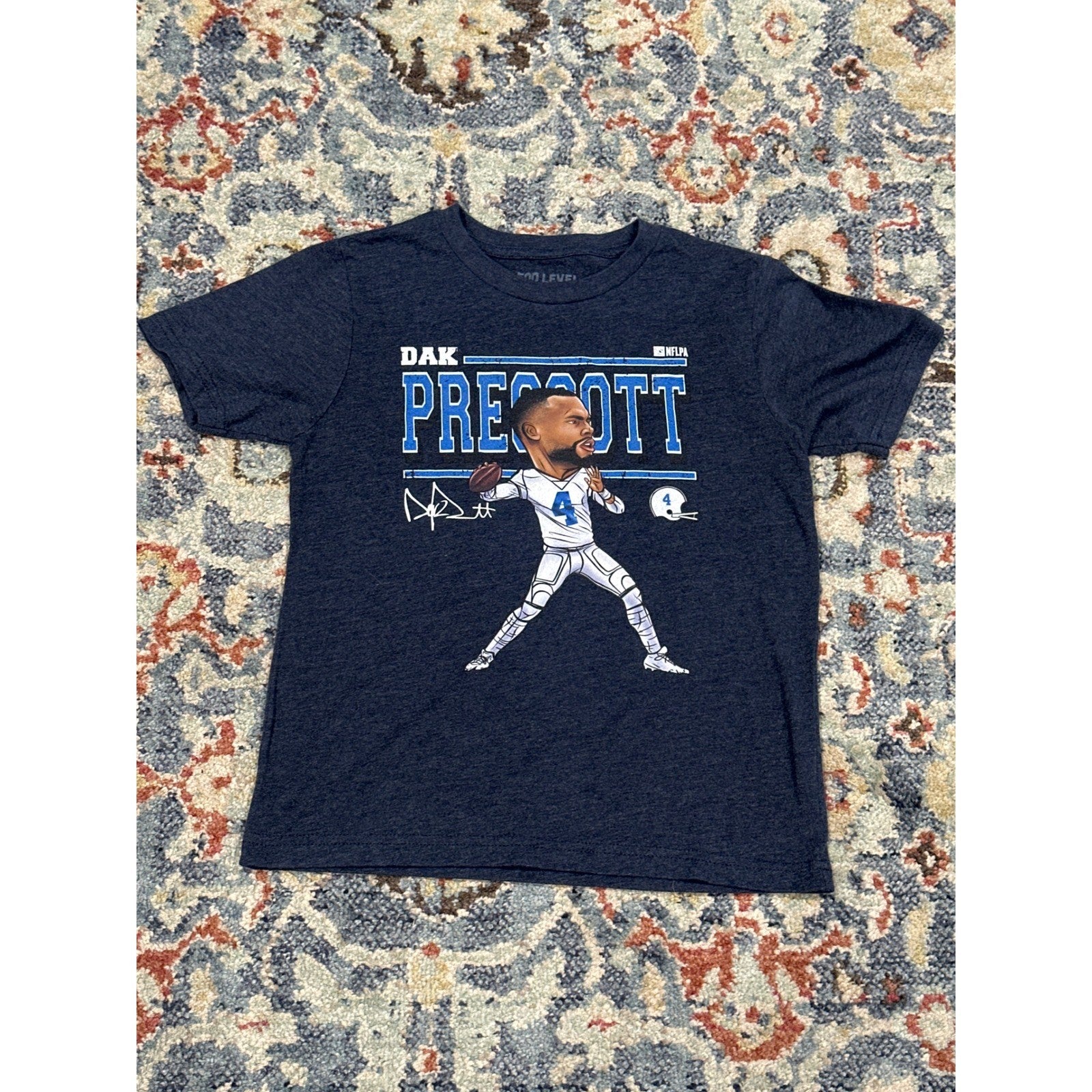 500 Level Dak Prescott NFL Dallas Cowboys Boys Small Navy Graphic Tee EUC0